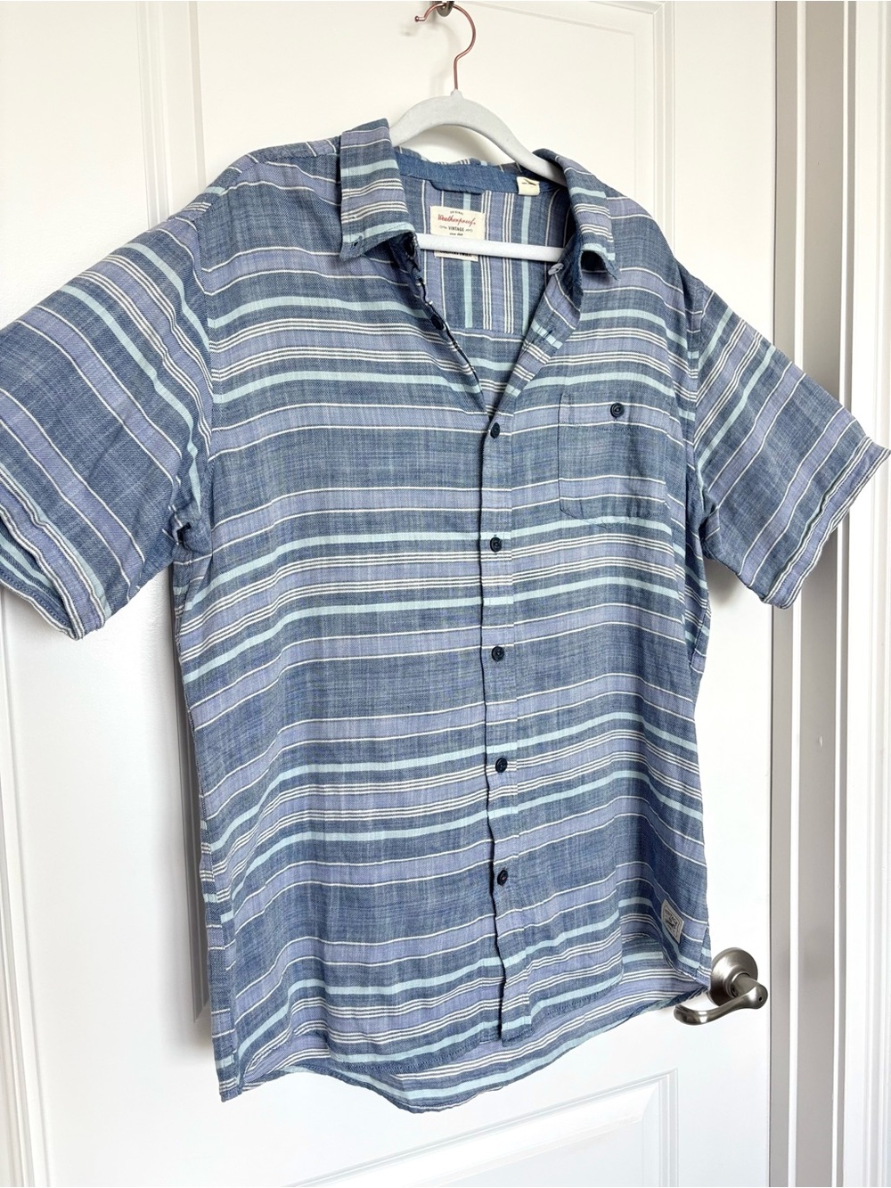 100% Cotton Weatherproof Vintage Country Twill Stripe Shirt Mens Large Blue